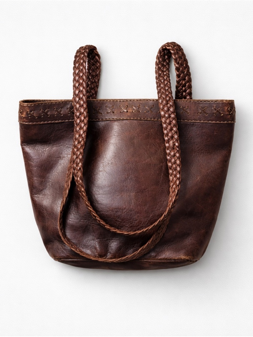 Leather Braided Strap Zipper Closure Shoulder Bag - Picture 1 of 11